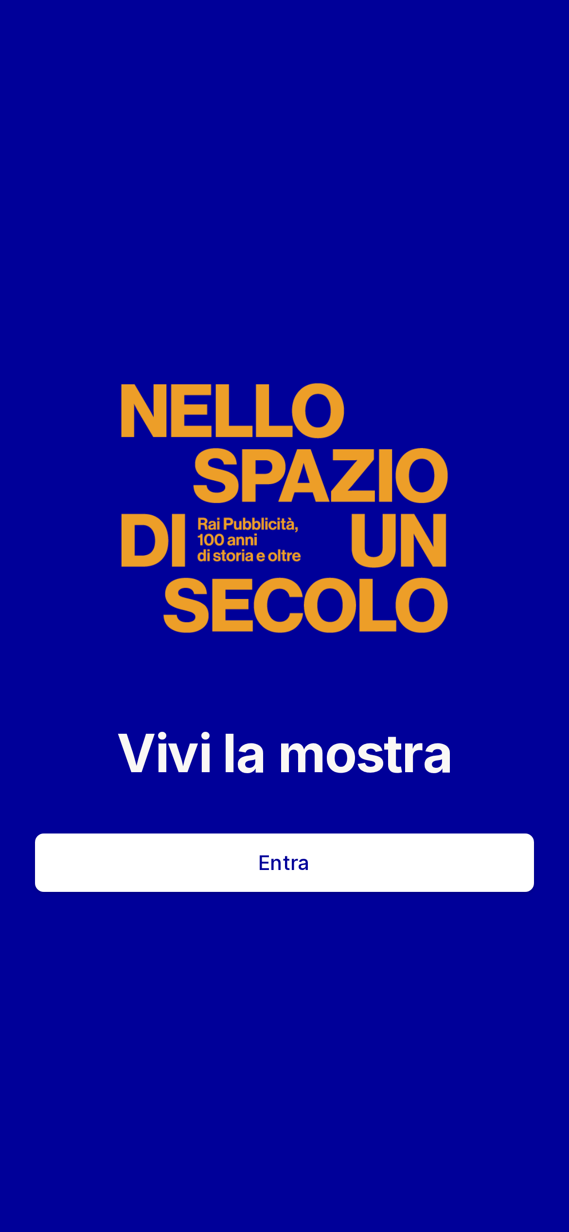 Schermata di ingresso dell'audioguida con il titolo Nello spazio di un secolo e il pulsante Entra