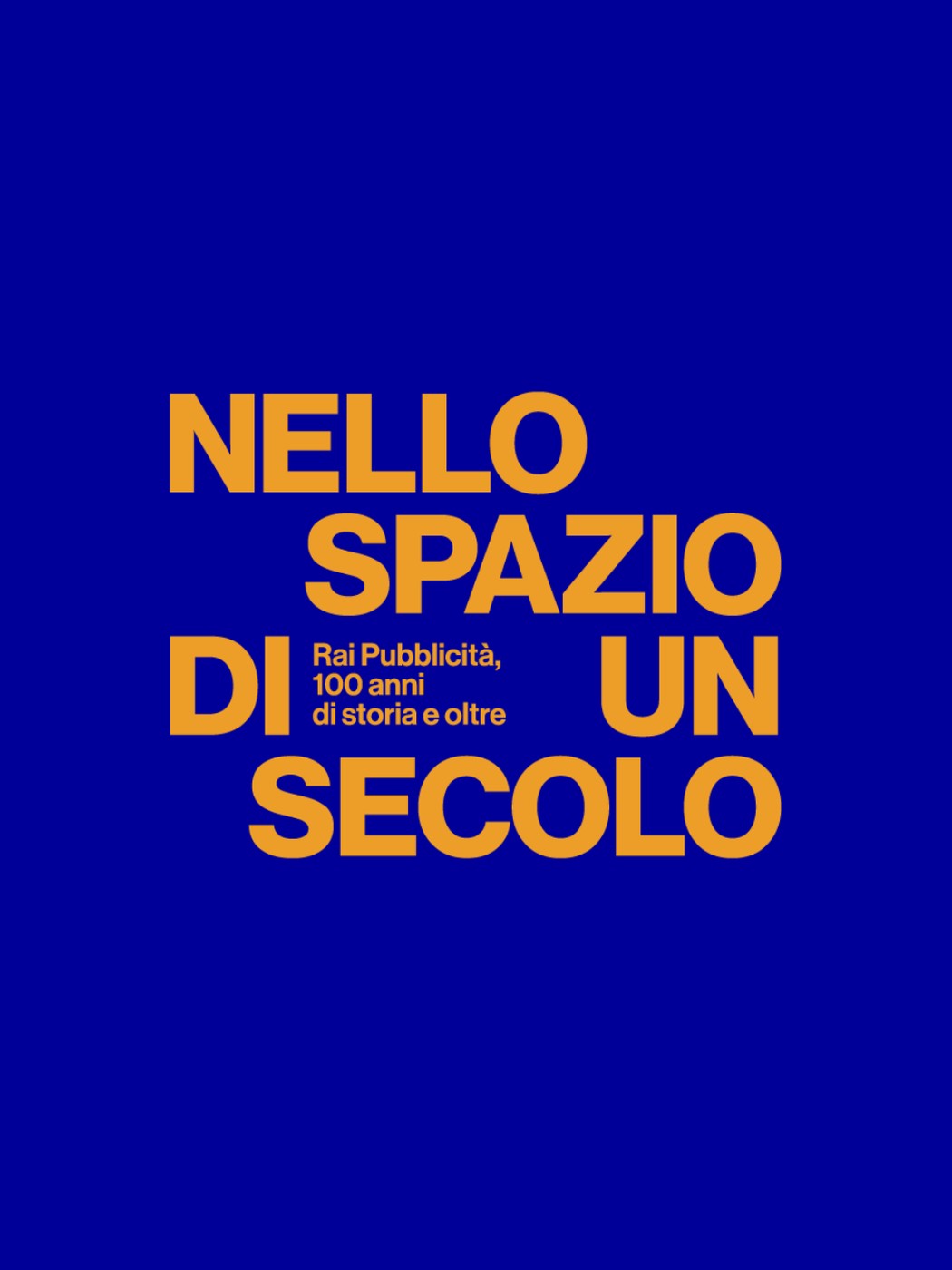Schermata di apertura della web app Audioguida Rai Pubblicità con il logo Nello spazio di un secolo su fondo blu