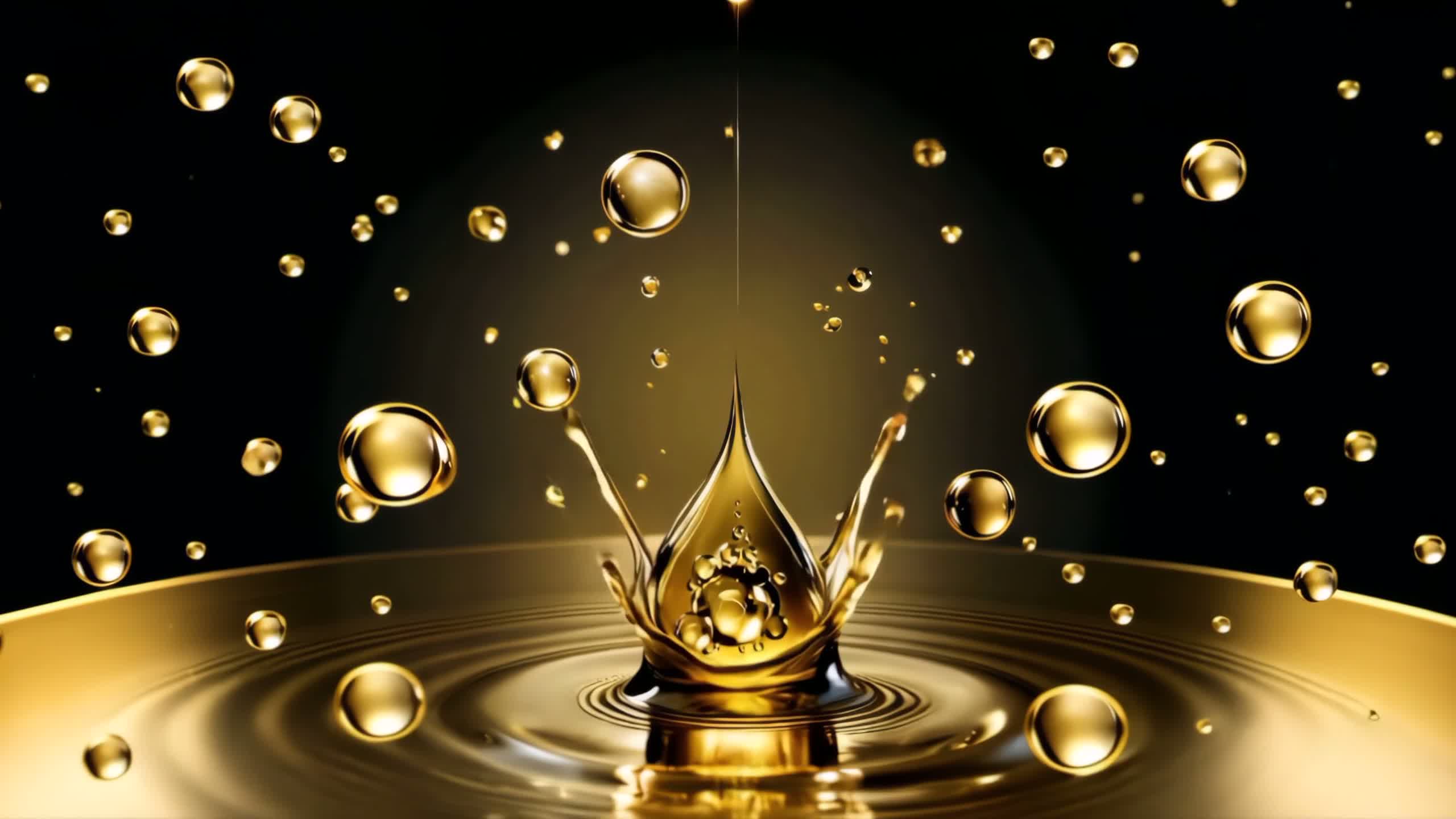 Goccia d'oro che impatta sulla superficie liquida, frame della formula