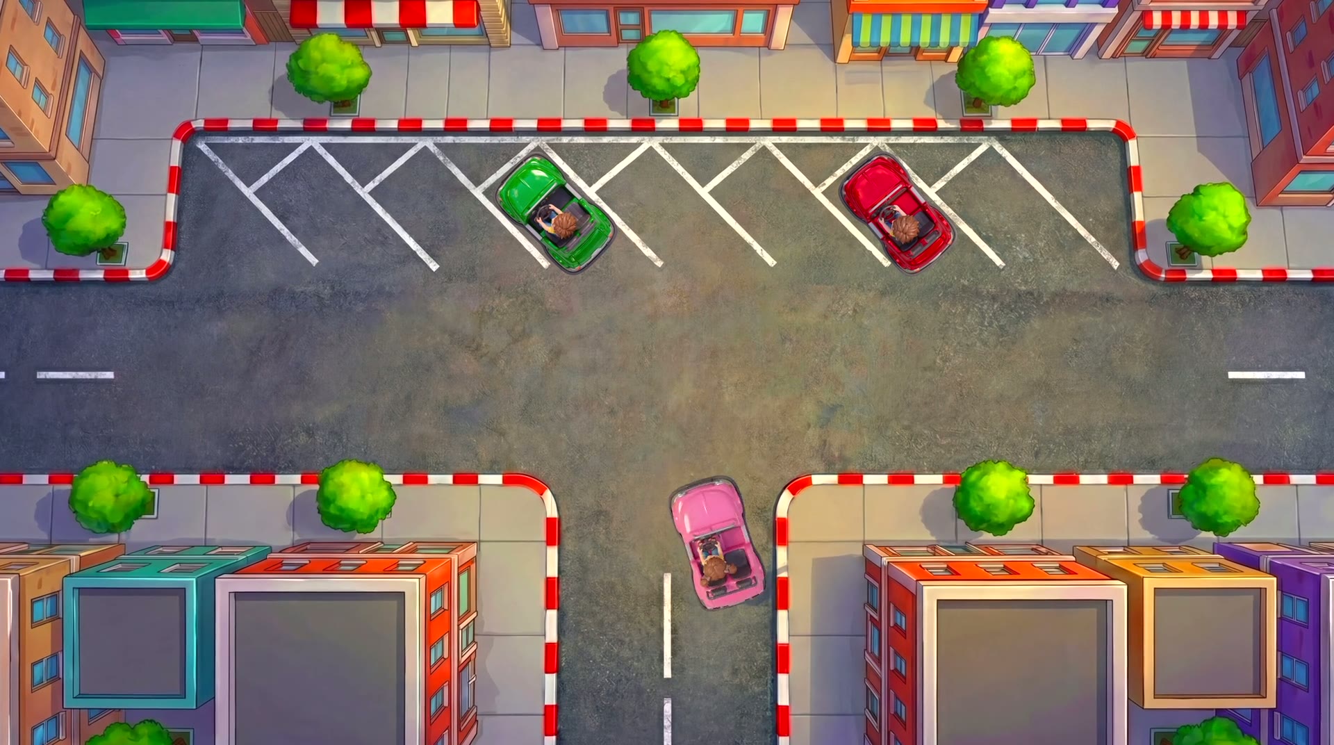 Vista dall'alto del percorso con auto in parcheggio