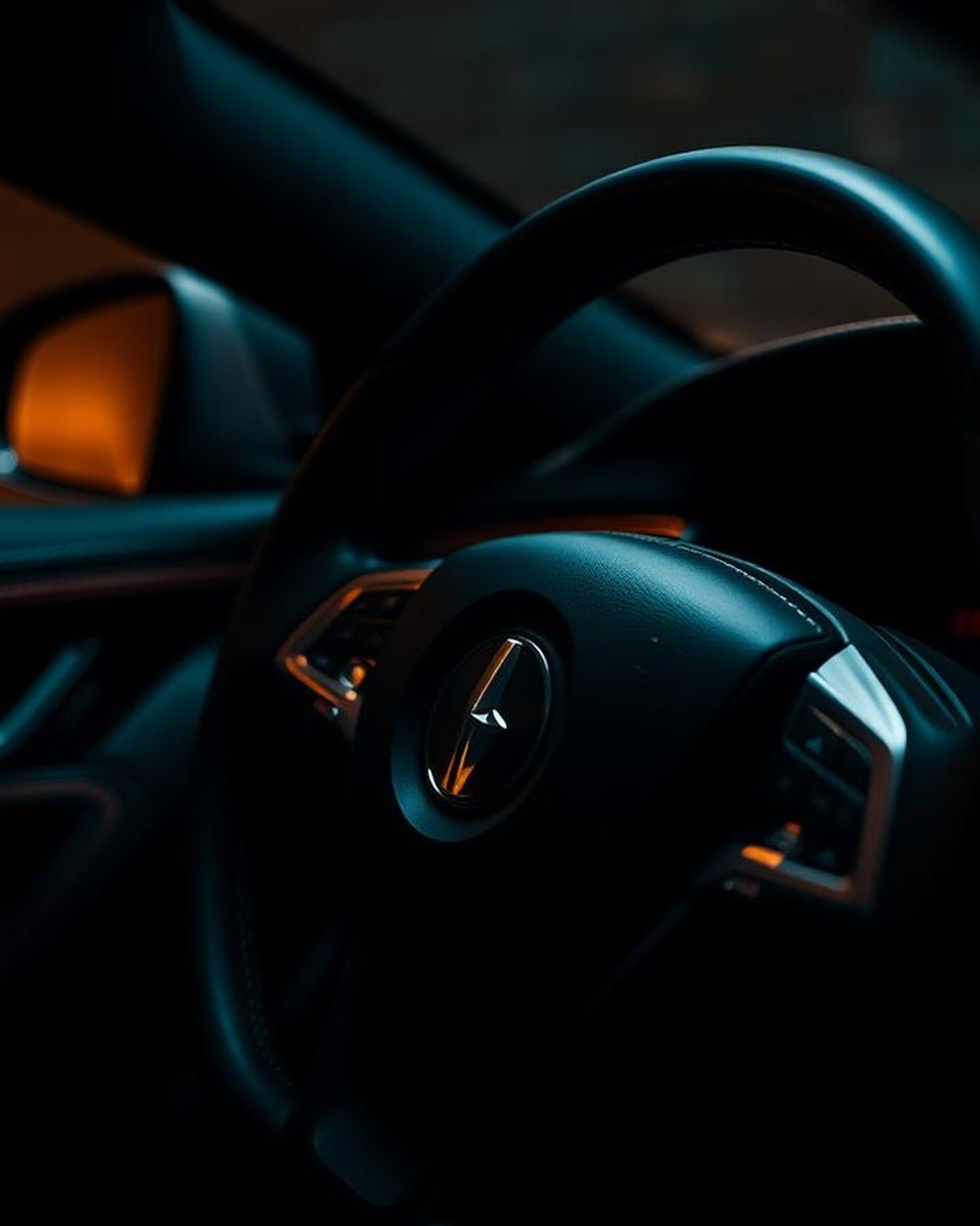 Interni in pelle di un'auto di lusso a noleggio, dettaglio generato con AI