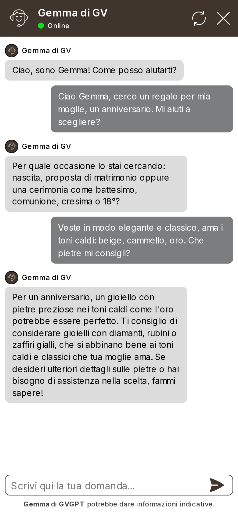 L'assistente AI di Gioielli di Valenza consiglia pietre e metalli in base allo stile e ai colori del cliente