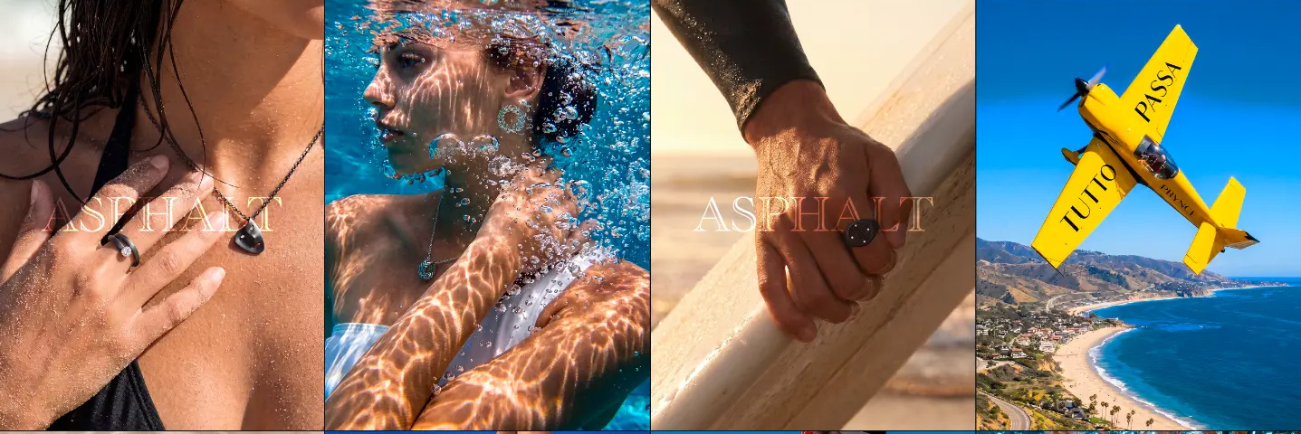 Feed Instagram Prynce: gioielli in titanio e argento tra acqua, asfalto e luce naturale
